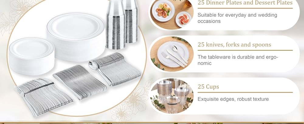 Sier Plastic Dinnerware Set - Sier Plates Disposable Lace Design