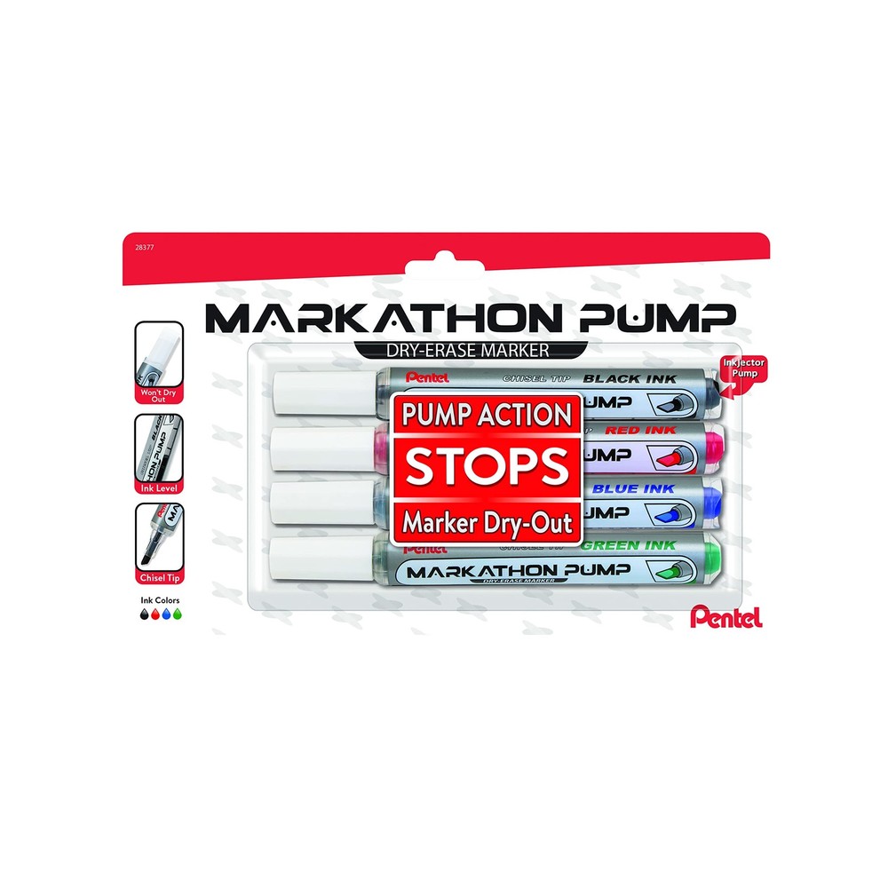 Markathon Pump Dry Erase Markers 4 Count Assorted Inkjector System