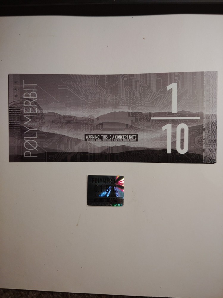 Polymerbit 0.1 BTC Bitcoin Concept Note 2016 - Rare Physical Crypto - Unfunded