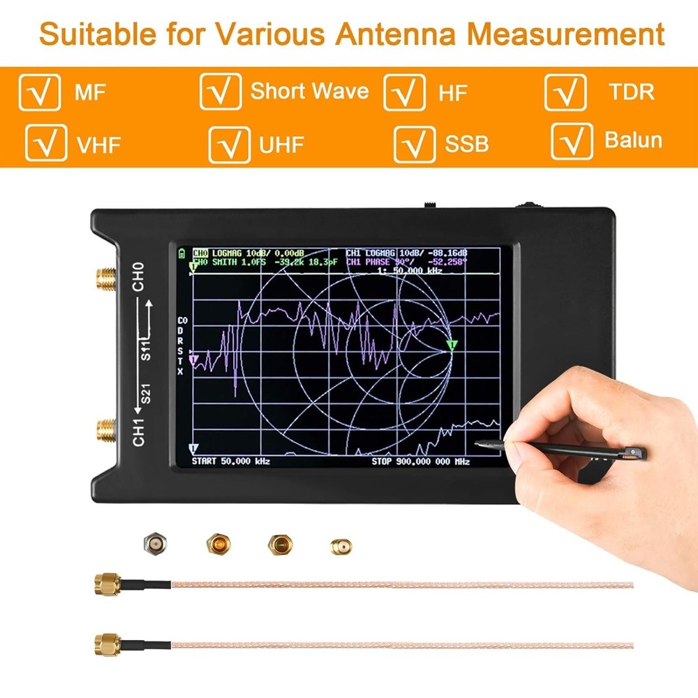 HF VHF UHF Antenna Analyzer 4" LCD Touch Screen