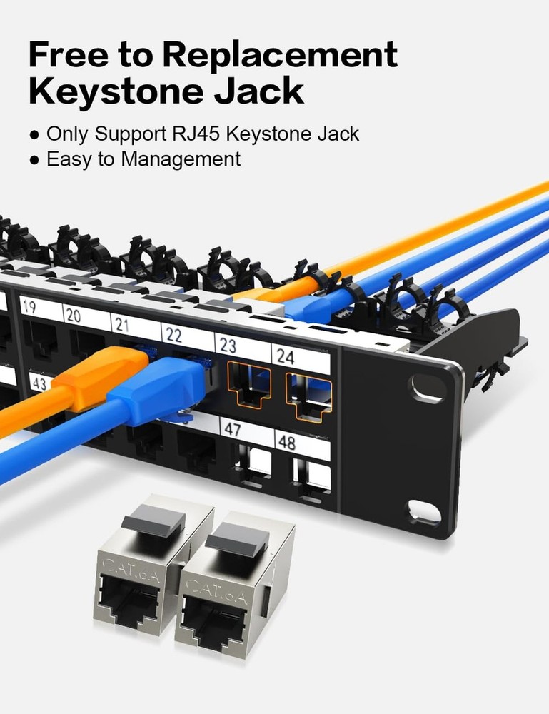 1U48Port Keystone Patch Panel Cat6A Keystone Patch Panel Shielded with Cable(...