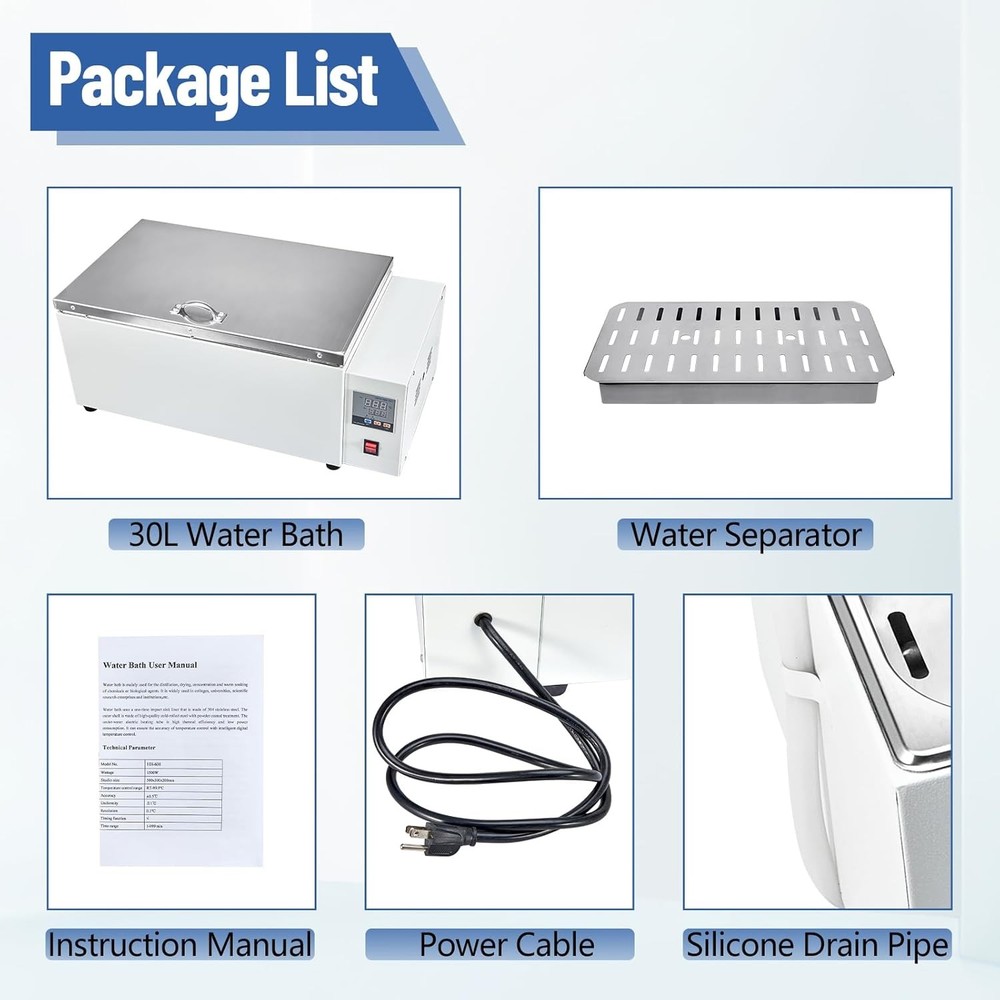 Intelligent 30L Water Bath Precise Temp Control (±0.5℃) & Timer Easy to Operate
