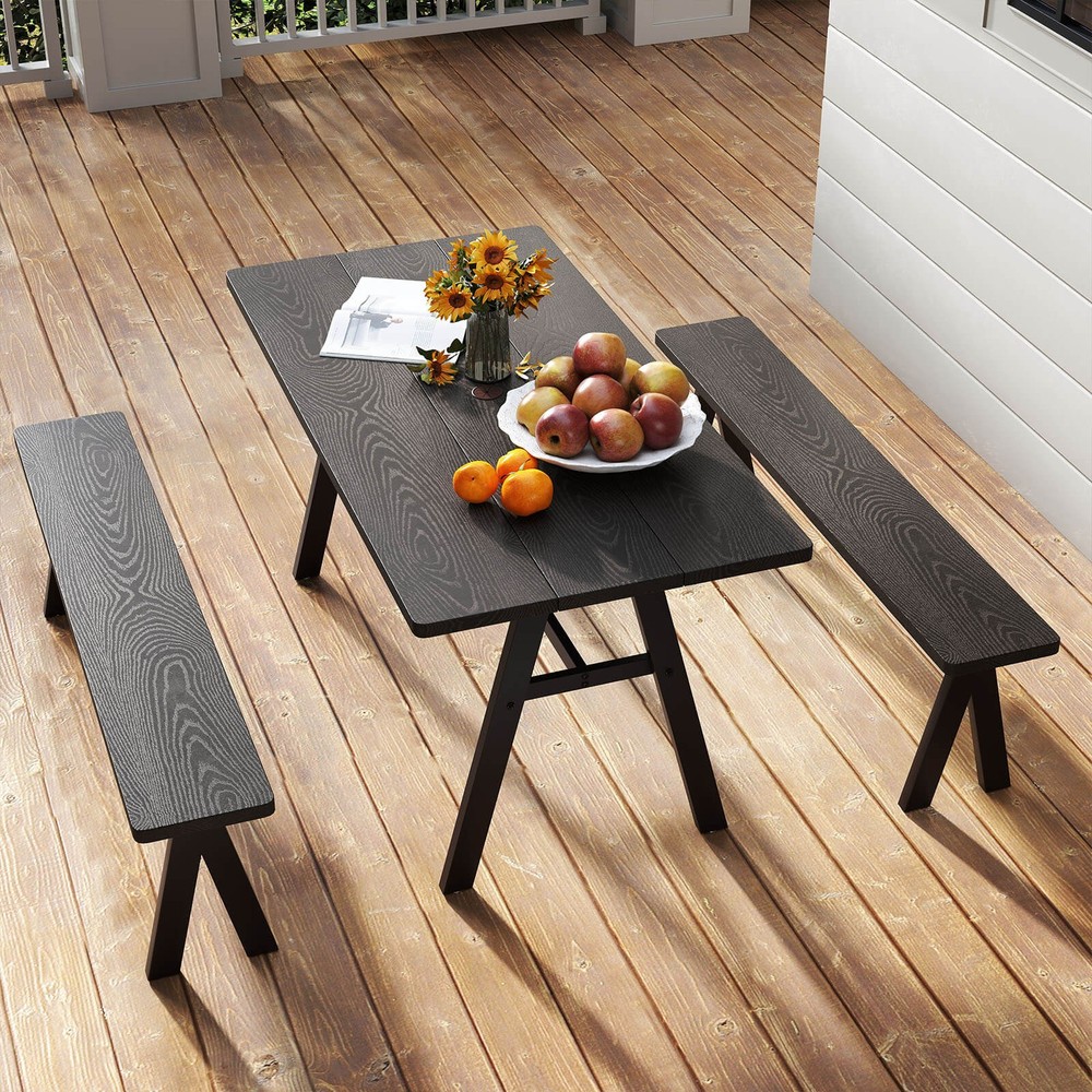 59" x 29.5" Rectangle Rustproof Patio Dining Table with 1.93" Umbrella Hole