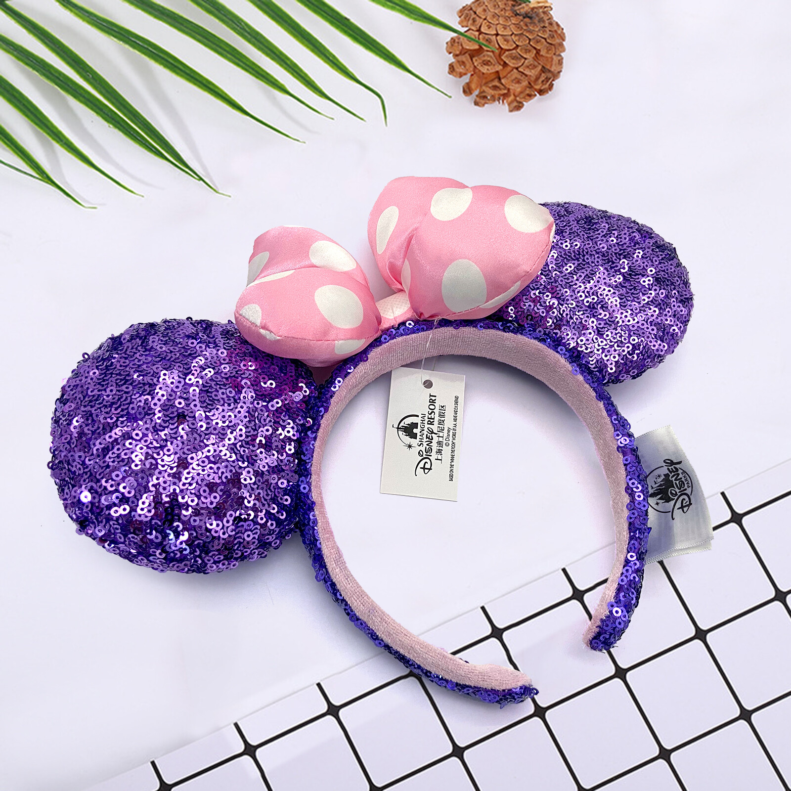 Disney Parks Minnie Ears Headband Pink Polka Dot Purple Sequin