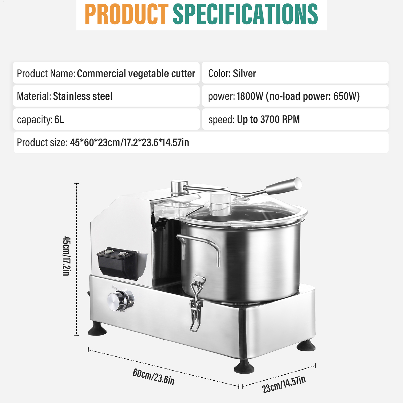 6L Commercial Food Processor Electric Vegetable Fruit Meat Cutter Food Chopper-