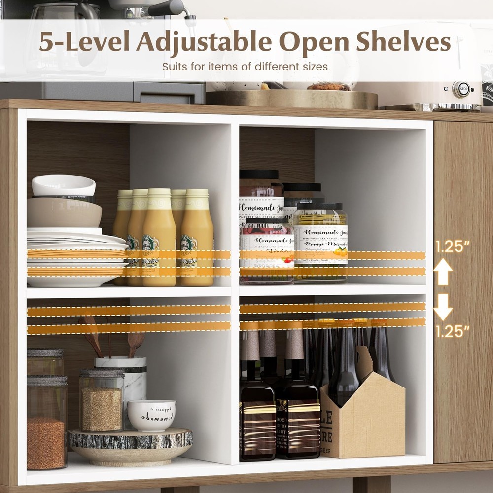 Buffet Cabinet with Storage, Kitchen Sideboard with 4 Compartments