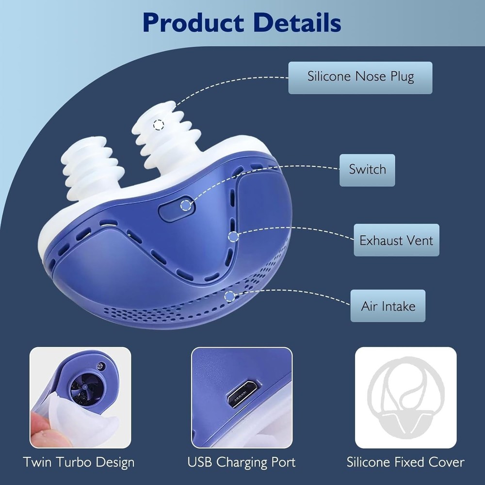 Double Vortex Anti Snoring Device, Adjustable Wind Speed Snoring Solution (Blue)