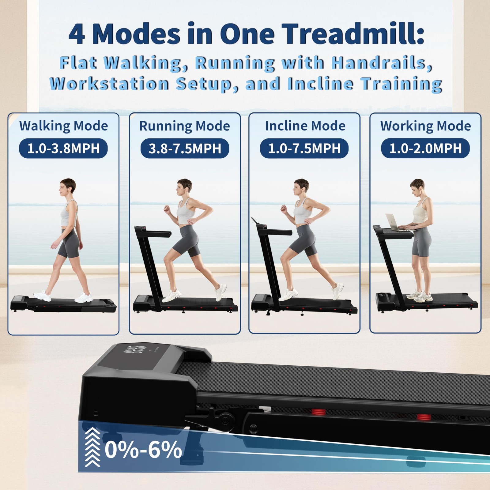 Foldable 4 in 1 Treadmill Walking Pad with Incline Remote Control Compact 3.0...