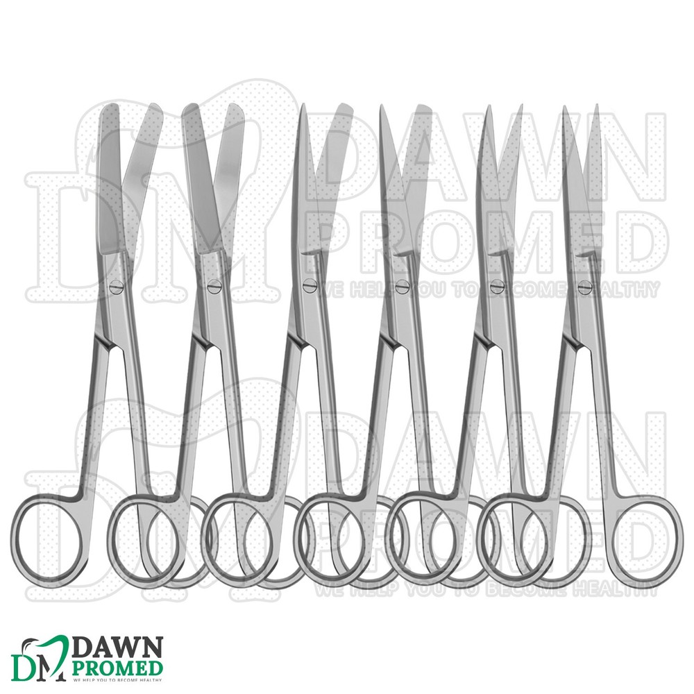 6 Pcs Operating Scissors 5.5" Straight & Curved Round Pattern Set German Grade