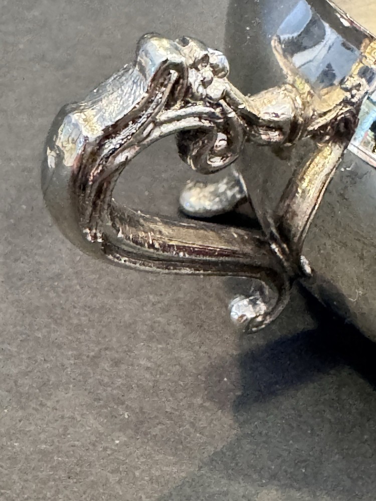 Vintage Silver Plate Creamer ornate on Rococo Floral Handle ~ 3” diameter ￼