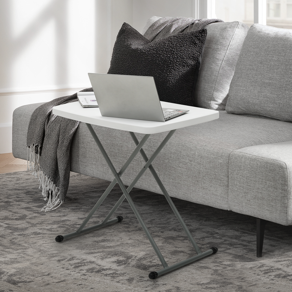White Folding TV Tray Portable Adjustable Height Sofa Bed Side Table Dinner Desk
