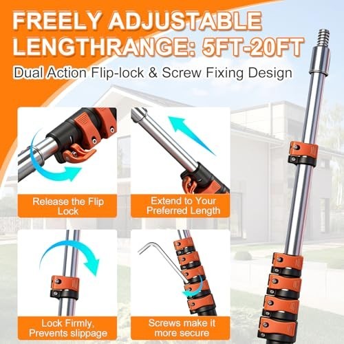 30FT Window Cleaning Kit Telescoping Extension Pole Squeegee 2-in-1