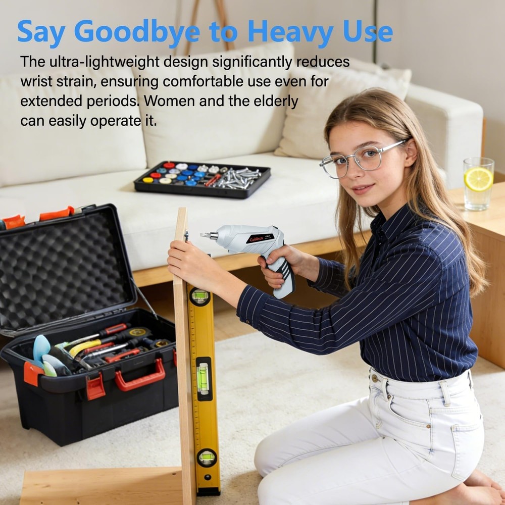 Cordless Electric Screwdriver 4.2V with Adjustable Handle & 10 Magnetic Bits