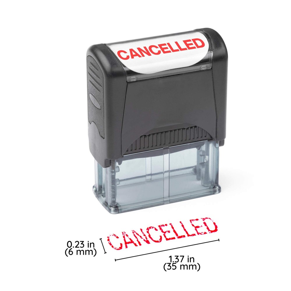 Self-Inking "Cancelled" Rubber Stamp Refillable with Pre-installed Red Ink