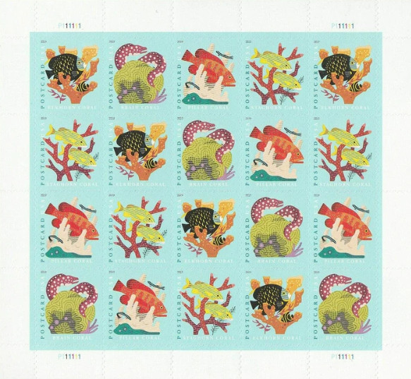 USPS Coral Reefs Postcard 2019 Forever Postage Stamps -Sheet of 100 Postage Stam