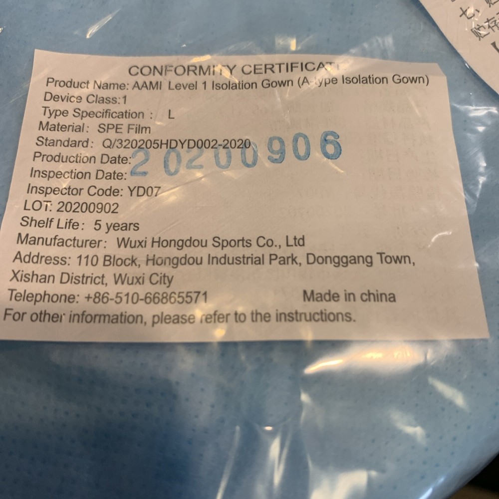 5 - LEVEL 1 DISPOSABLE ISOLATION GOWNS INDIVIDUALLY PACKAGED GOWN