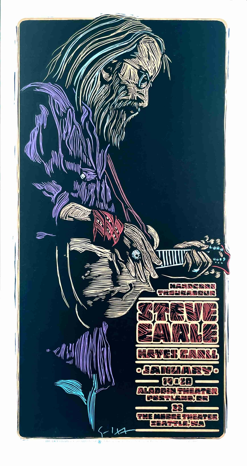 Steve Earle Poster Hayes Carll Aladdin Th Seattle 2010 Signed Gary Houston COA