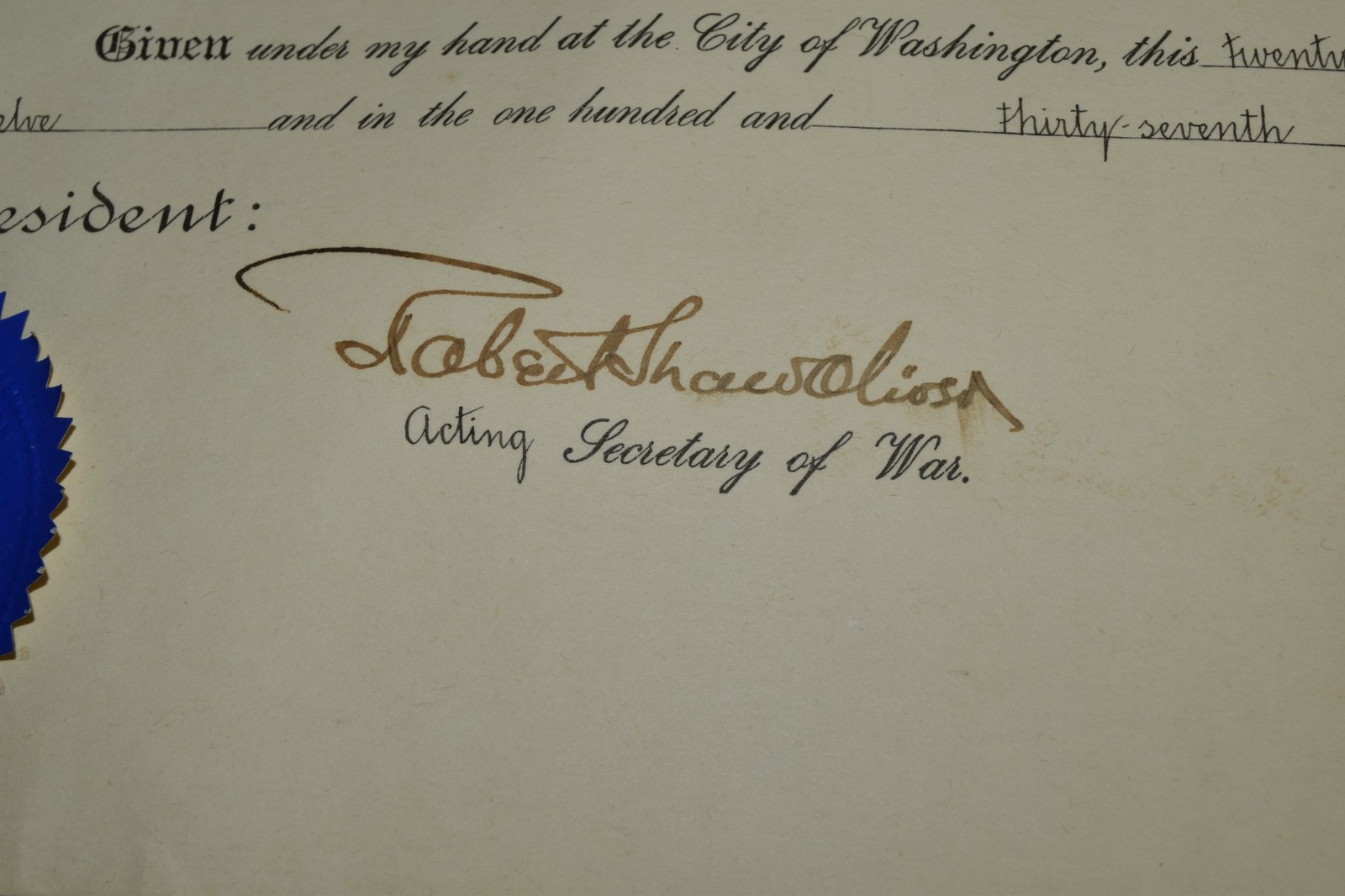 US OFFICIAL MILITARY COMMISSION NOV 1912 SIGNED BY PRESIDENT WILLIAM TAFT (AYK2)
