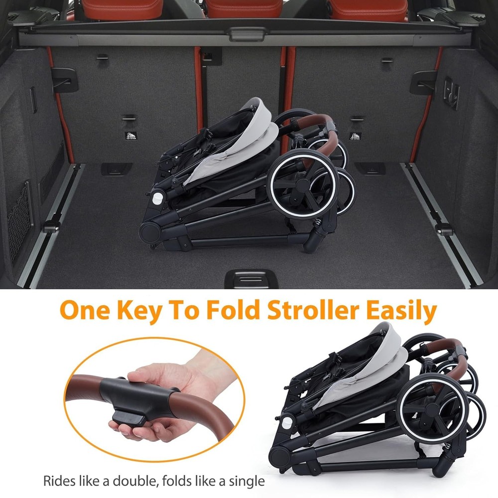 Double Stroller for Infant & Toddler, Reversible Tandem Stroller, One-Hand Fold