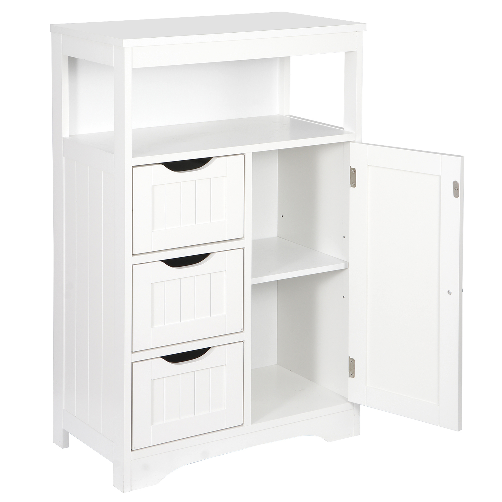 Bathroom Floor Storage Cabinet Organizer w/ 3 Drawers and Adjustable Shelf White