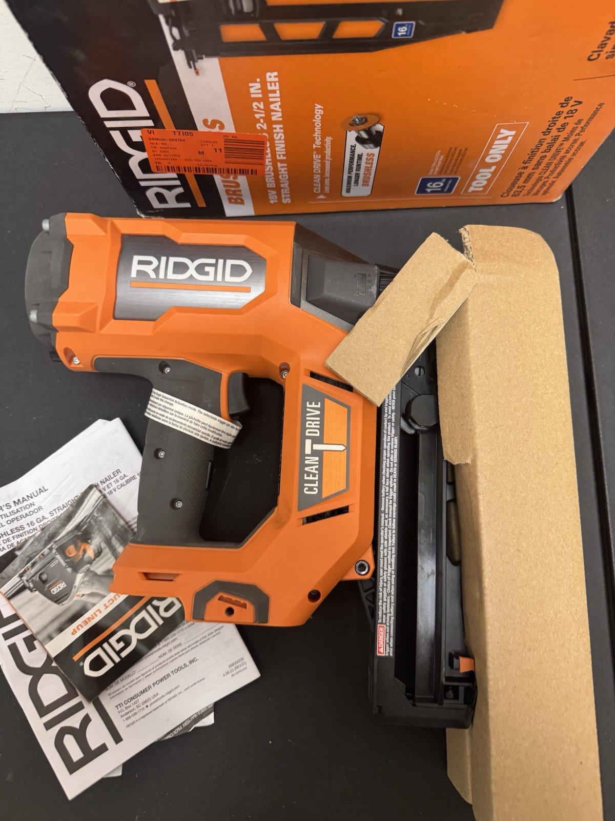 Ridgid R09893B 18V Brushless 2-1/2" Straight Finish Nailer (Tool Only) Brand New