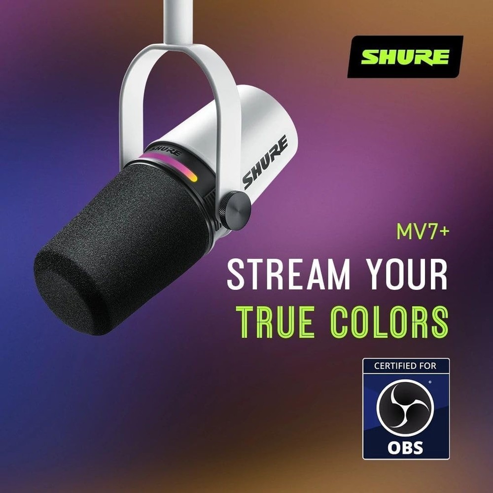 Shure MV7+ Podcast Dynamic Microphone OBS Certified Enhanced Audio LED Panel OEM