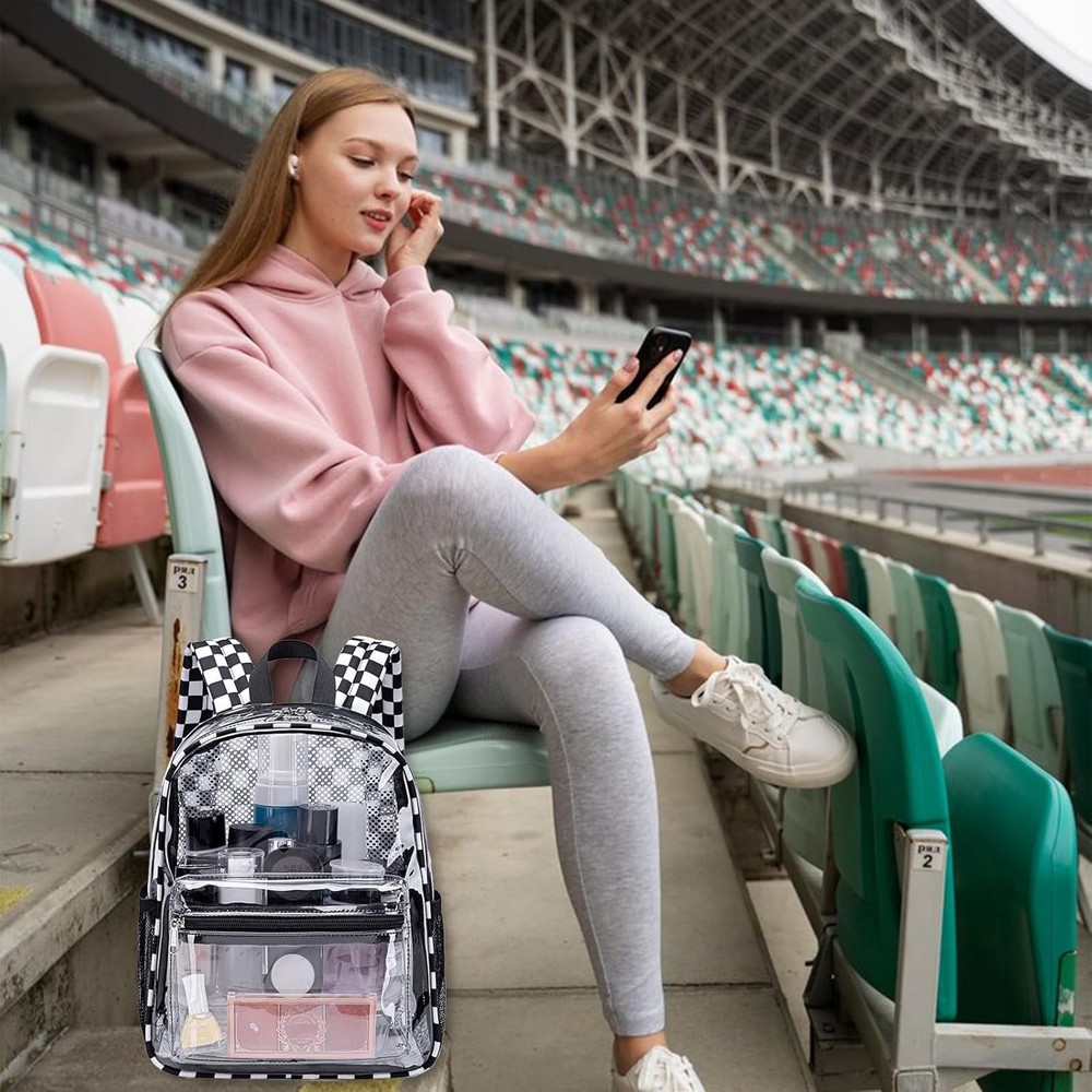 Clear Mini Backpack for Stadium 12'' H-Mini, Black White - Plaid