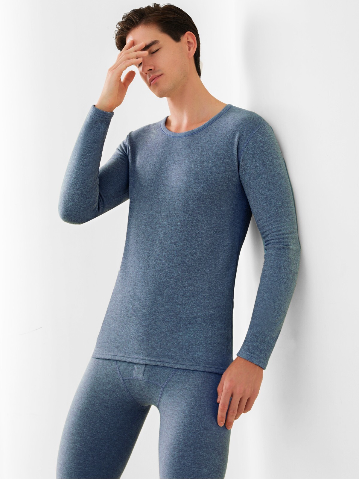 Men's Thermal Underwear Set Cashmere Silk Lining Pajama Set Long Johns Soft