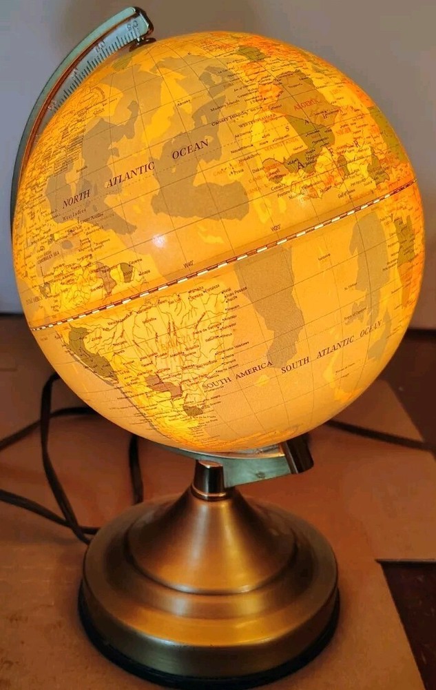 Fucashun 8" World Globe Three Touch Setting Lighted Rotating On Stand Works