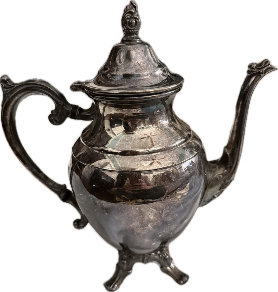 Vtg Wm Rogers Silverplate Teapot Eagle Star Mark Ornate Footed Victorian Style