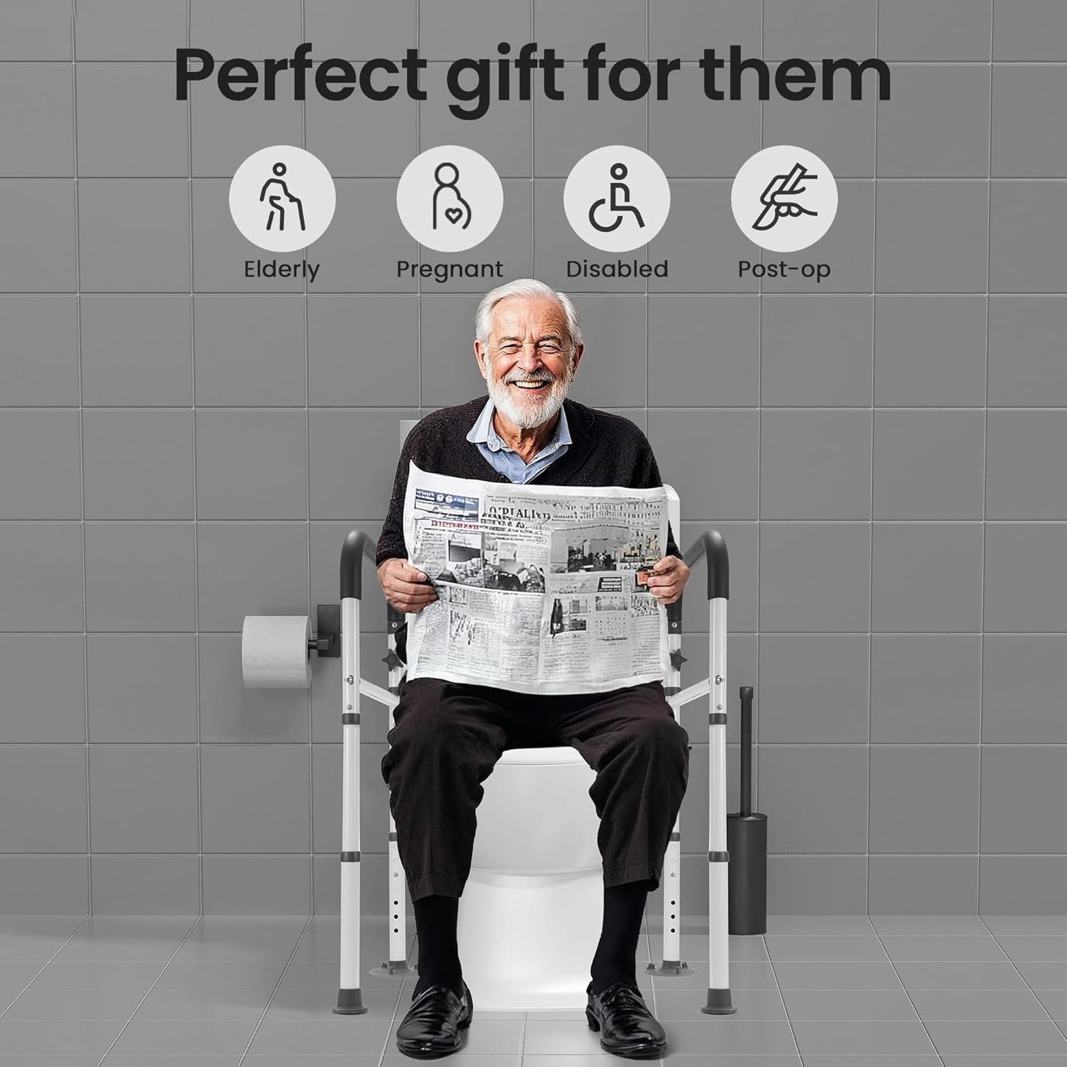 Toilet Frame for Seniors, Elderly & Disabled, Toilet Rails Adjustable, Foldable