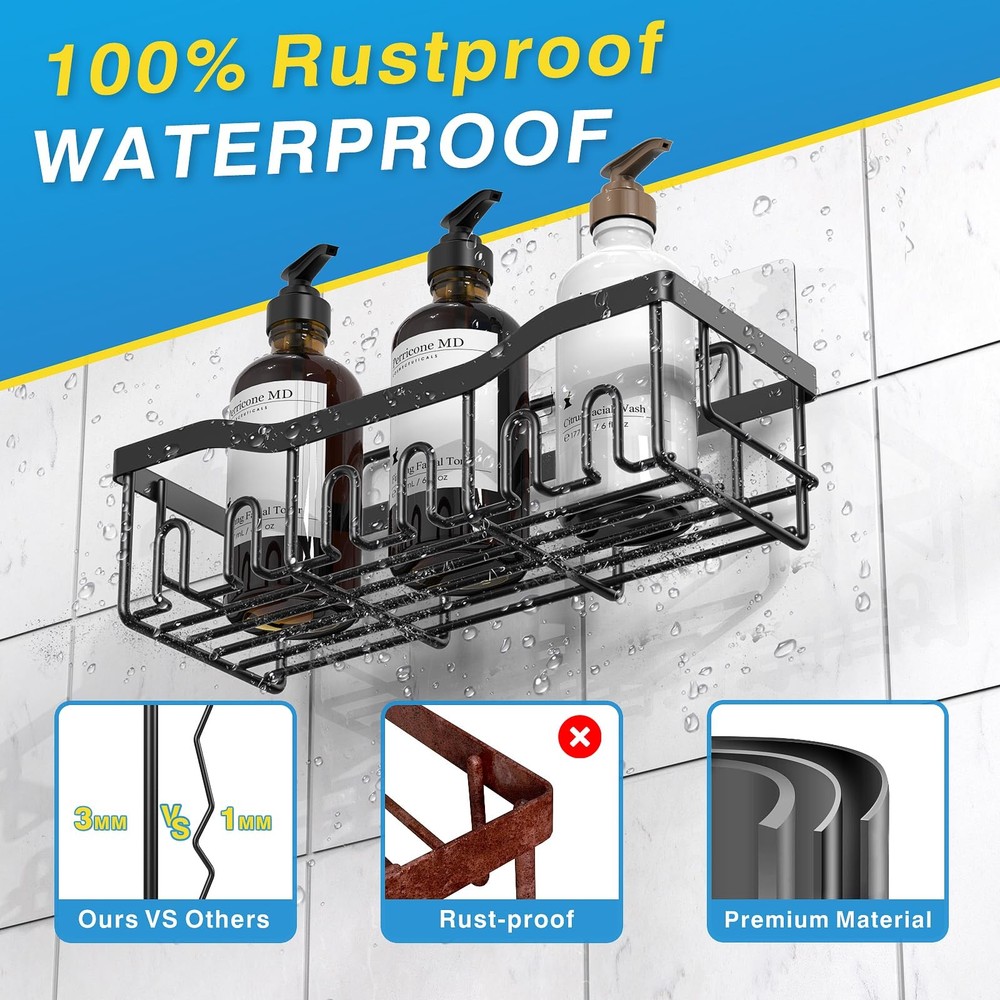 5-Pack Rustproof Stainless Steel Shower Caddy Set– No Drill Adhesive Bathroom...