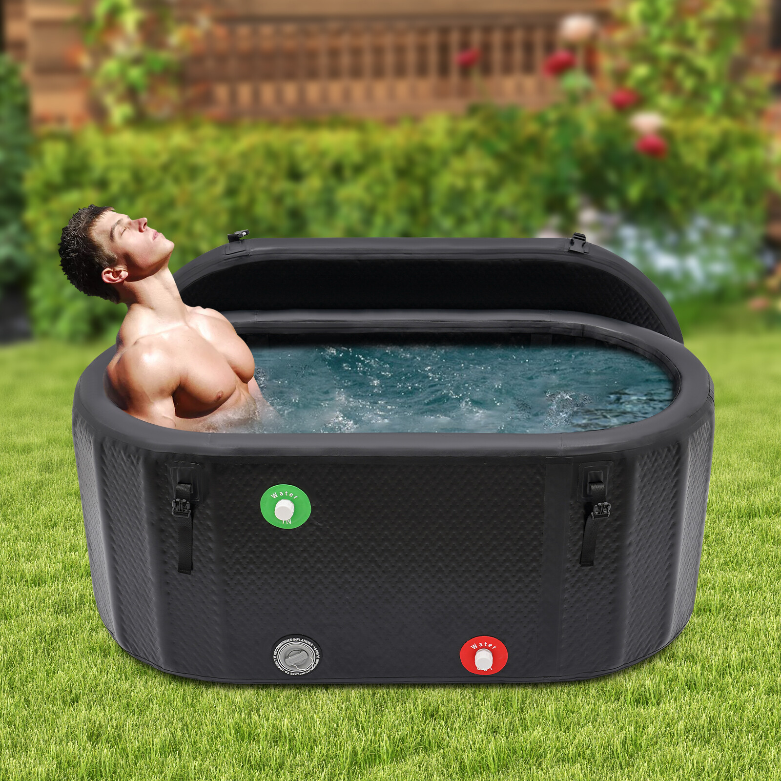 98 Gallon Ice Bath Tub Portable Inflatable Cold Plunge w/ Cover for Home Gym