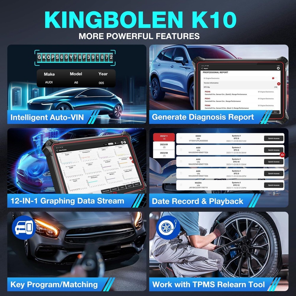 KINGBOLEN K10 10" OBD2 Scanner All System Bidirection Diagnostic Tool ECU Coding