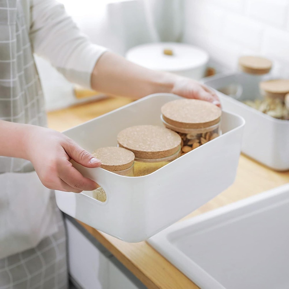 Small Plastic Storage Baskets 8 Pack White Portable Stackable Multipurpose BPA