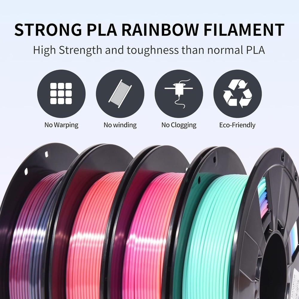 RAMBERY 3D Printer Filament Bundle Silk Shiny Rainbow PLA Filament, Multicolore
