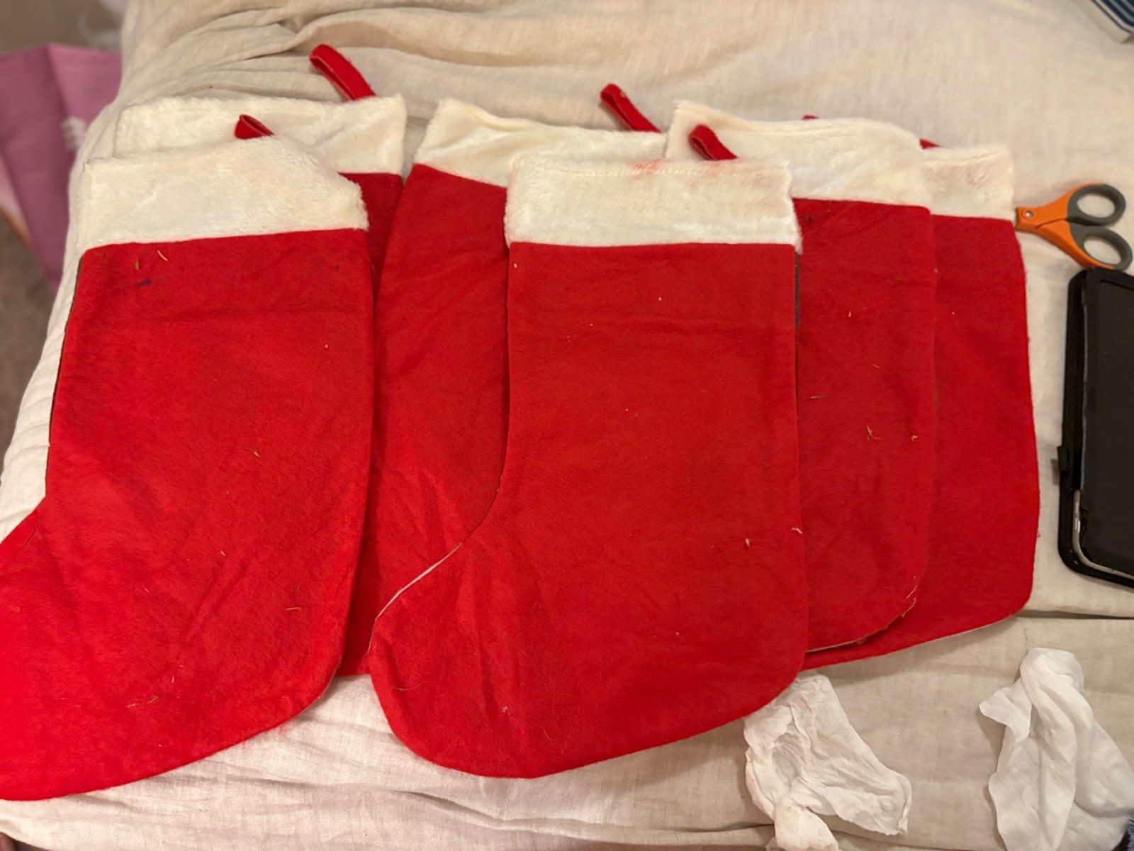 6 Vintage Handmade Felt Christmas Stocking Large 21.5x12.5 snowman