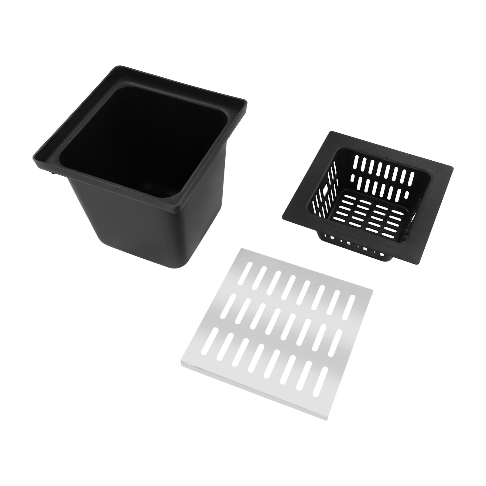 16 in. Square Catch Basin Kit with Silver Grate French Drain Basin for Drainage