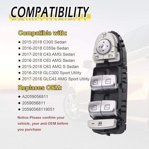 Master Power Window Switch Driver Side Compatible with 2015-2018 Mercedes-Benz