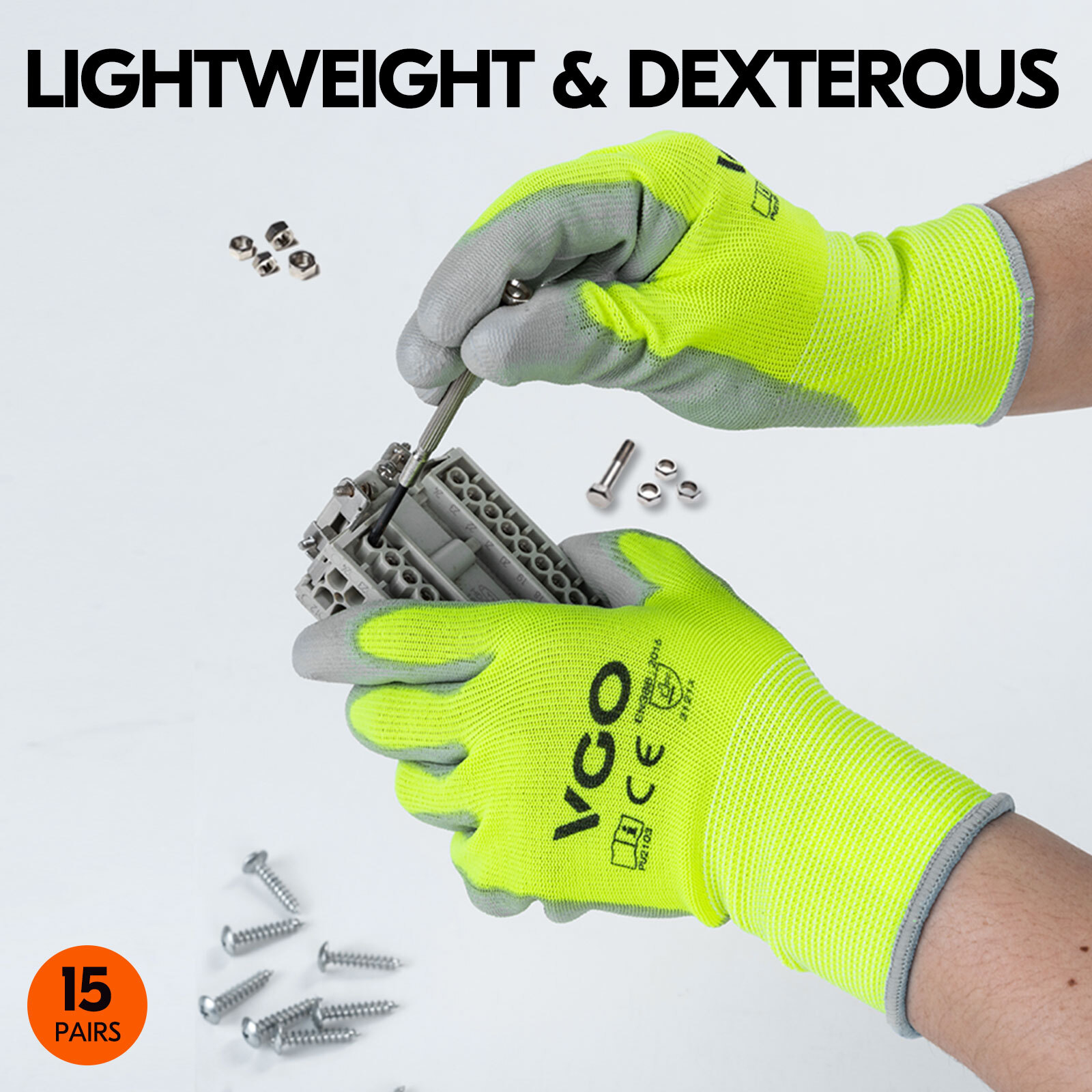 Vgo 15Pairs PU Coated Painting,Yardwork,Gardening,DIY,Work Gloves (PU2103-Y)