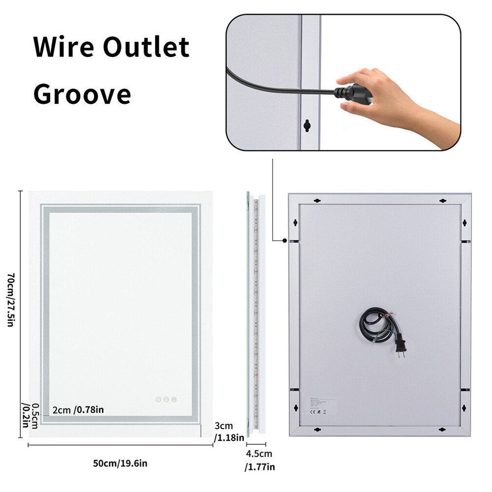 20-60" Rectangular LED Bathroom Mirror Bright Frontlit Backlit Stepless Dimmable