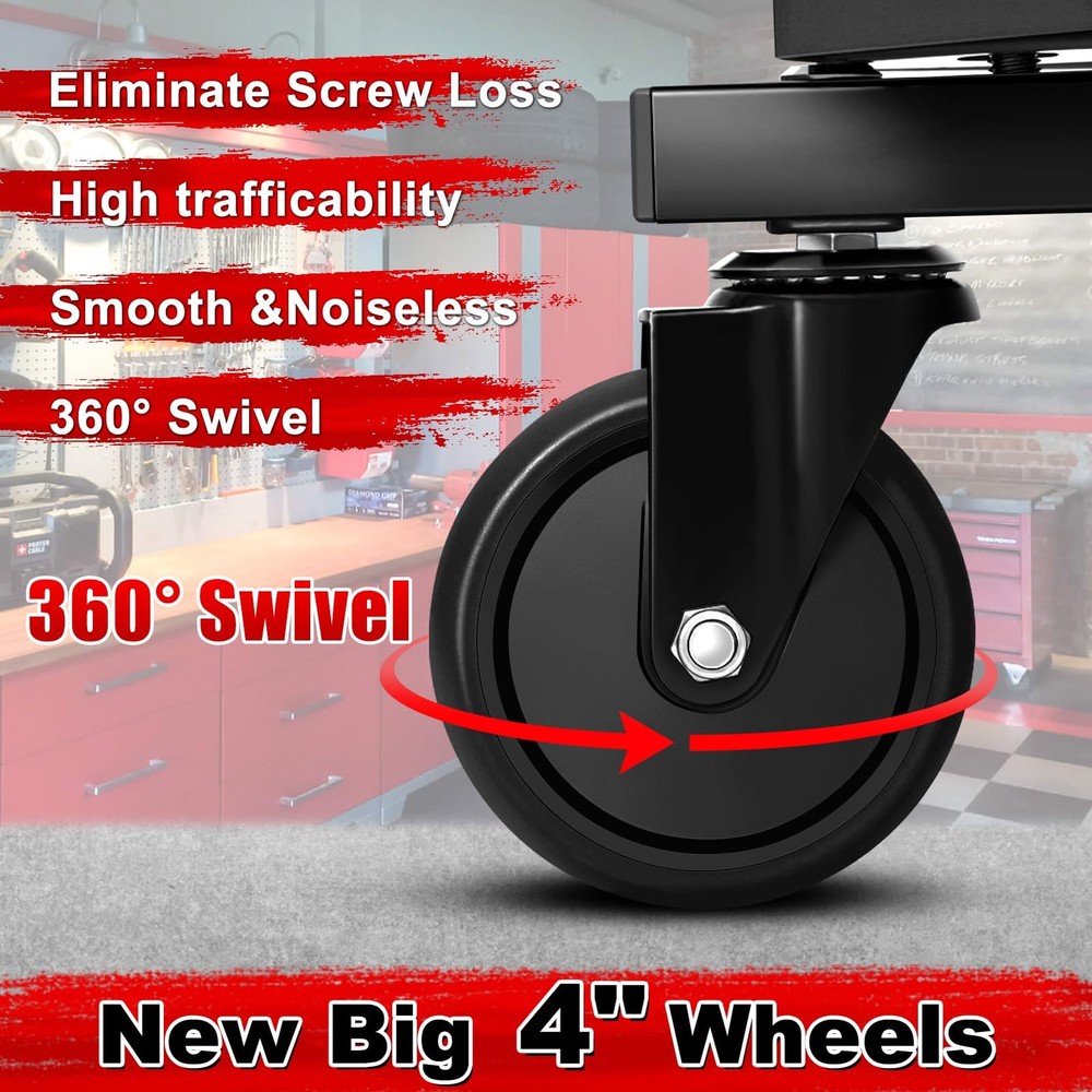 FREEKYROCK Rolling Stool with Wheels, Adjustable Height Pneumatic Garage Work