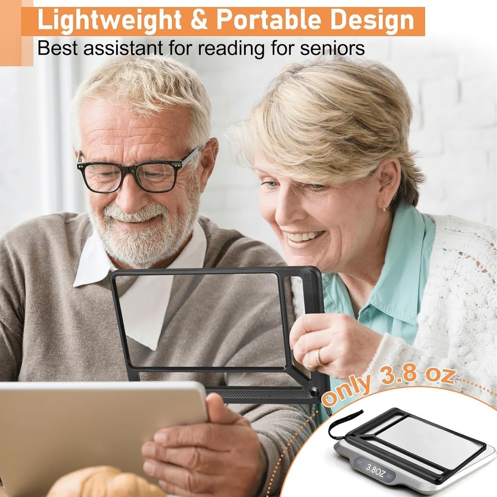 5X Full Page Magnifying Glass for Reading, Lightweight Rectangular Magnifier Pro