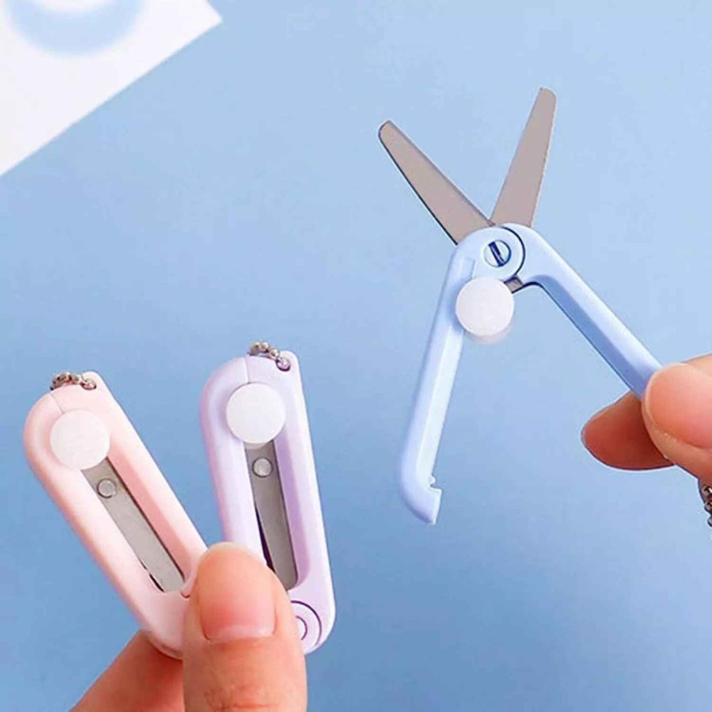 2Pcs Pink Blue Folding Scissors Mini Safe Portable Travel Scissors Foldable T...