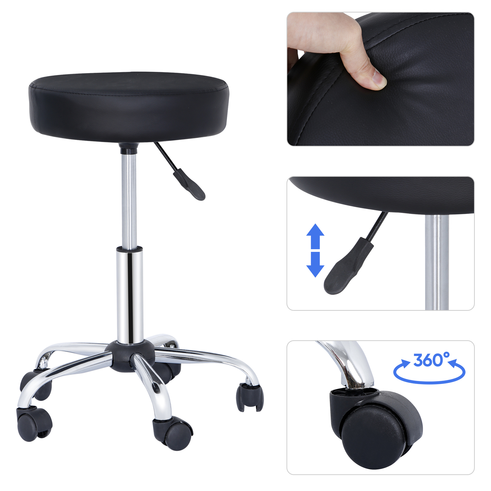 Hydraulic Rolling Stool Swivel Salon Chair Office Tattoo Adjustable Height Black