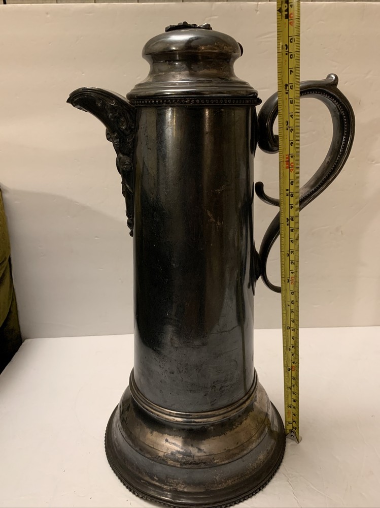 RARE Antique Rogers Bros MFG Co Silver plate Large Beer Stein, Serving Pitcher