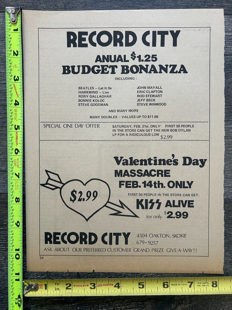 KISS Ad Advert Alive Record City Illinois Valentines Day Massacre Vintage Aucoin