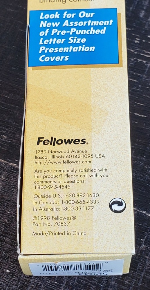 Fellowes 1/4" Plastic Binding Combs Hunter 25 Per Box 20 Sheets Cap 52344 NOS