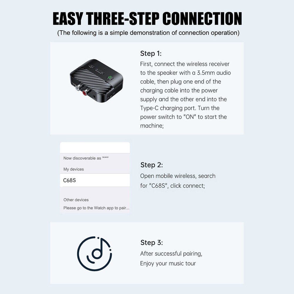 Bluetooth 5.3 Receiver Adapter Wireless Audio Receiver with 3.5mm Audio Cable