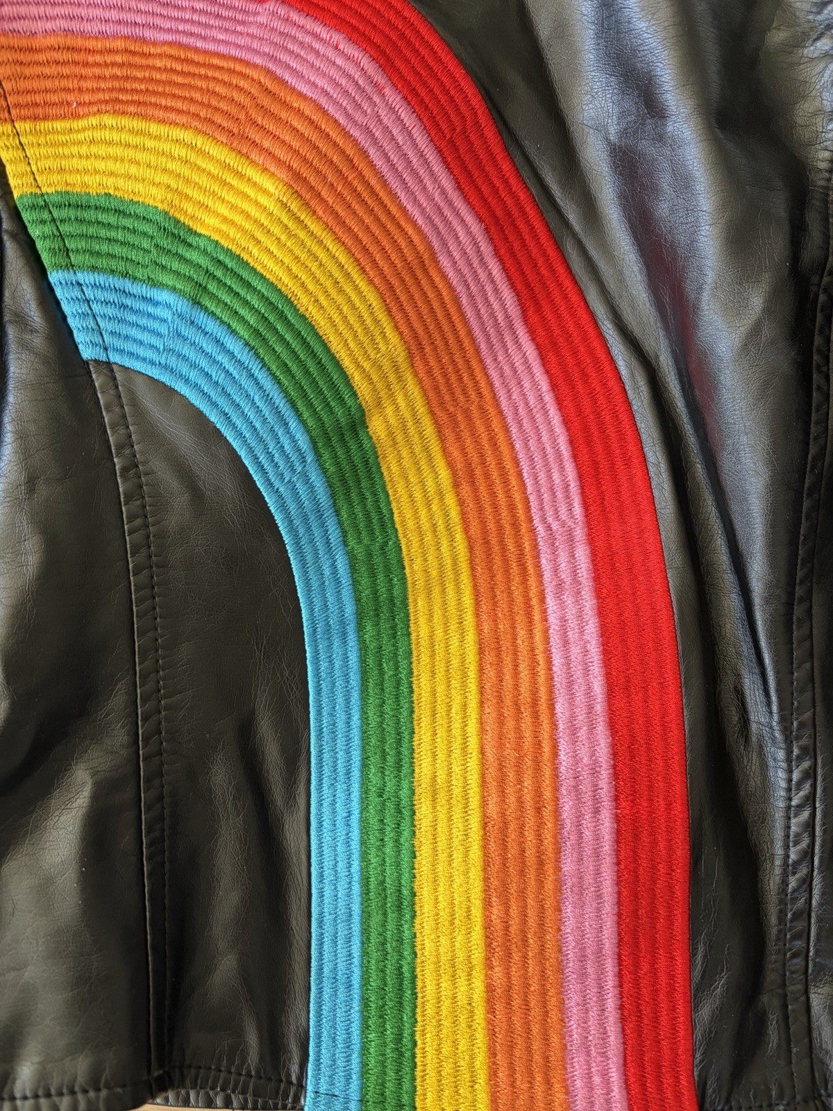 Lola and the Boys Happy Rainbow Vegan Leather embroidered jacket - 6